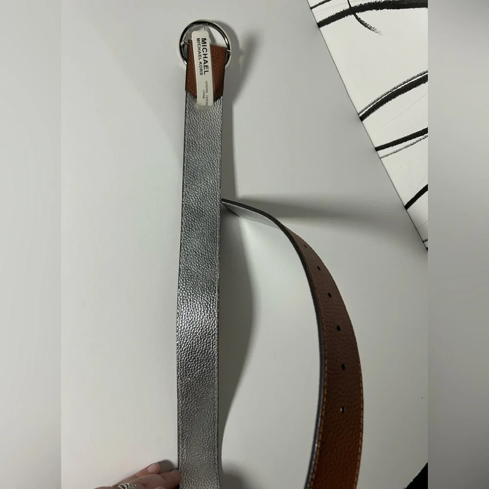 Michael Kors Brown Leather Belt with Silver Buckle, Reversible - Picture 6 of 7